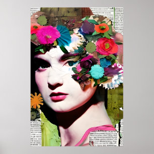 Victorian Woman Paper Collage Art Poster