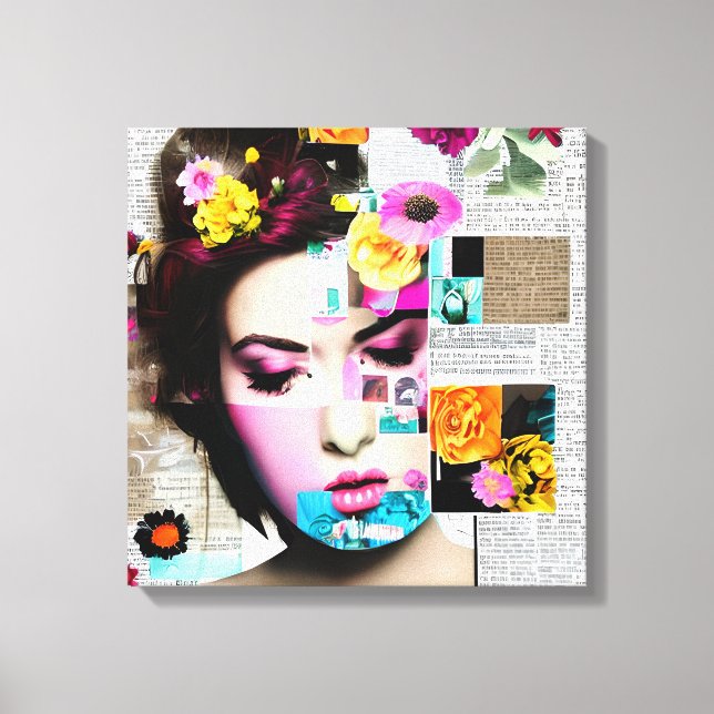 Victorian Woman Paper Collage Effect Art Canvas Print (Front)
