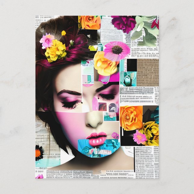 Victorian Woman Paper Collage Effect Art Postcard (Front)