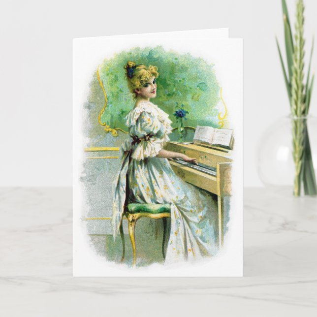 Victorian Woman Playing Piano Card (Front)