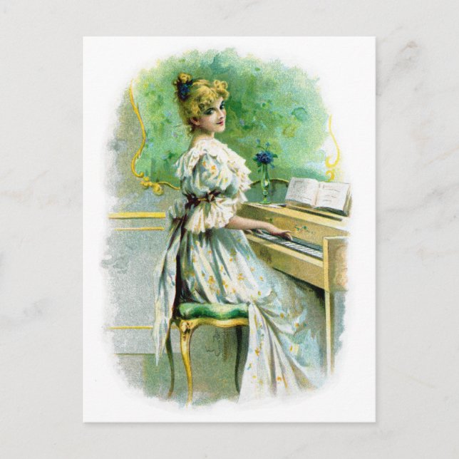 Victorian Woman Playing Piano Postcard (Front)