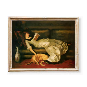 Victorian Woman Reading With Dog, Neutral Tones Poster