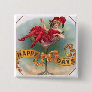 Victorian Woman Red Champagne Happy 15 Cm Square Badge