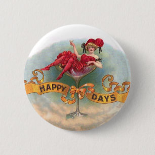 Victorian Woman Red Champagne Happy 6 Cm Round Badge