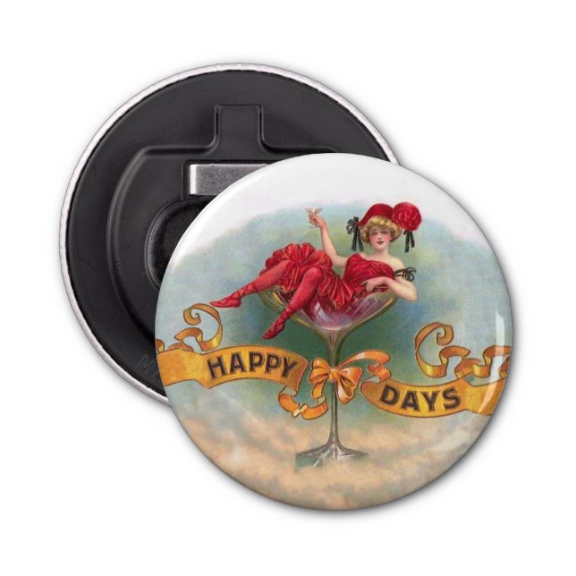 Victorian Woman Red Champagne Happy Bottle Opener (Front)