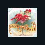 Victorian Woman Red Champagne Happy Canvas Print<br><div class="desc">Victorian Woman in Red Celebrating in Champagne Glass - "Happy Days" is certainly broadcast loud and clear in this funny vintage cigar advertising piece. The little woman somehow ended up having her cocktail while sitting inside a rather large Champagne glass. The advertisement came out in 1909, and is certainly a...</div>