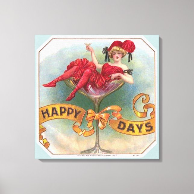 Victorian Woman Red Champagne Happy Canvas Print (Front)