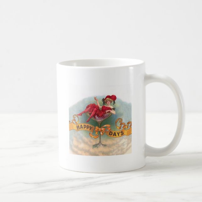 Victorian Woman Red Champagne Happy Coffee Mug (Right)