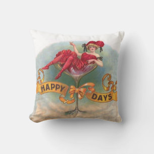 Victorian Woman Red Champagne Happy Cushion