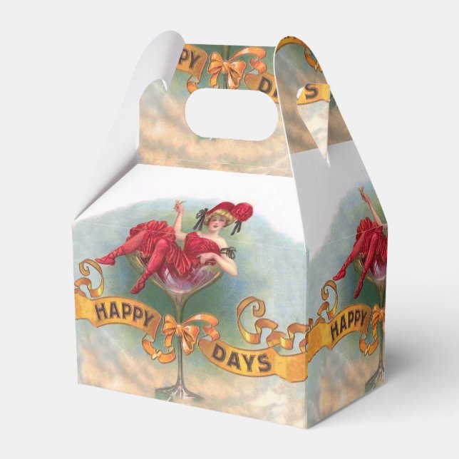 Victorian Woman Red Champagne Happy Favour Box (Front Side)