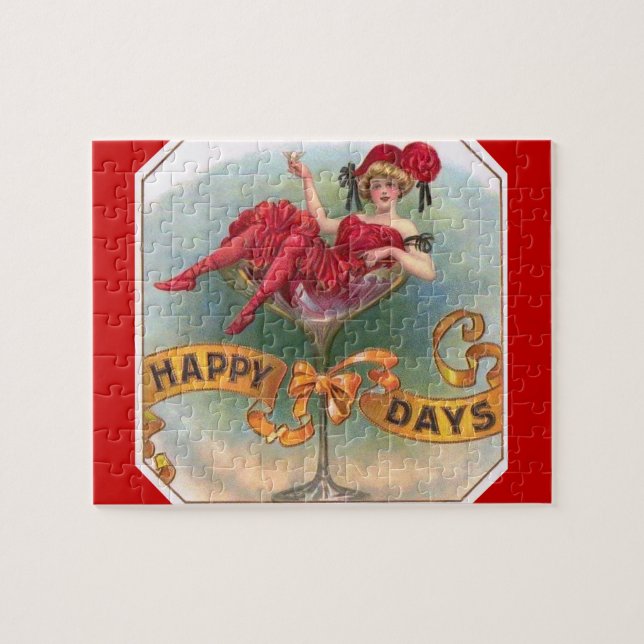 Victorian Woman Red Champagne Happy Jigsaw Puzzle (Horizontal)