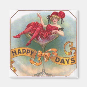 Victorian Woman Red Champagne Happy Magnet