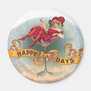 Victorian Woman Red Champagne Happy Magnet