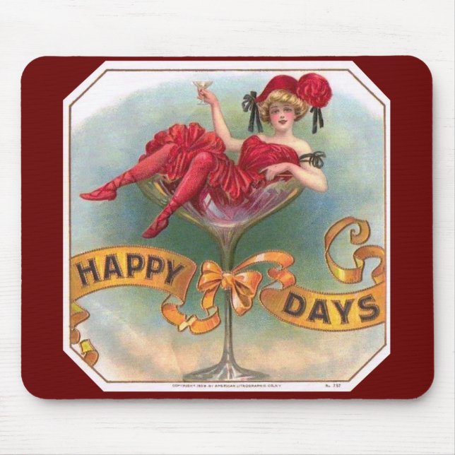 Victorian Woman Red Champagne Happy Mouse Mat (Front)