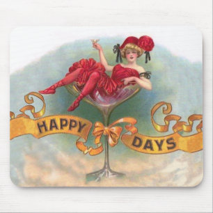 Victorian Woman Red Champagne Happy Mouse Mat
