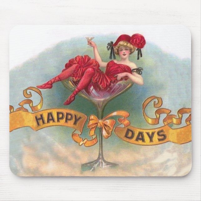 Victorian Woman Red Champagne Happy Mouse Mat (Front)