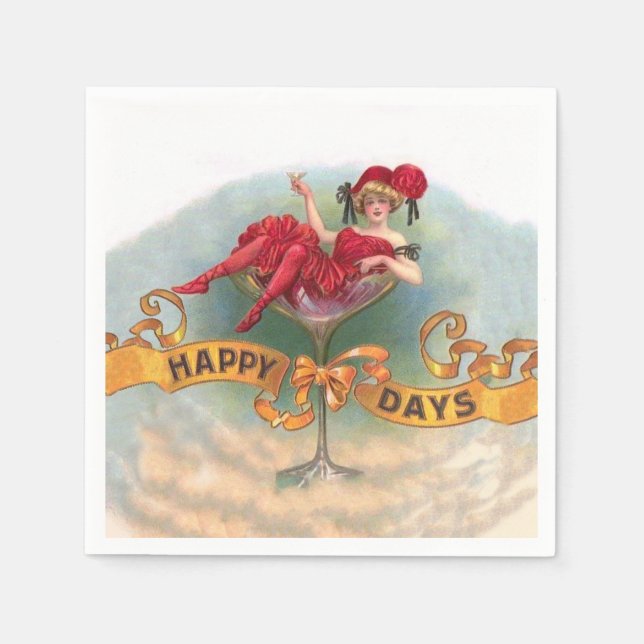 Victorian Woman Red Champagne Happy Napkin (Front)