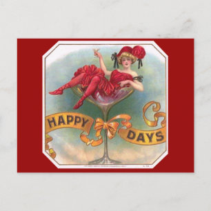 Victorian Woman Red Champagne Happy Postcard