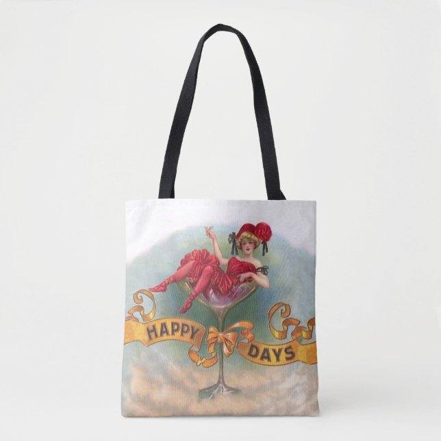 Victorian Woman Red Champagne Happy Tote Bag (Front)