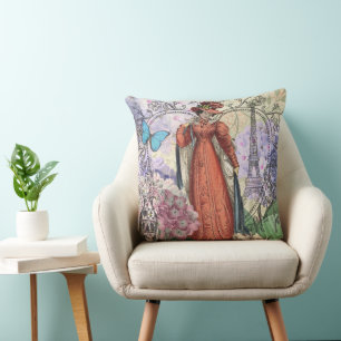 Victorian Woman Red Girl Classy Colourful Cushion