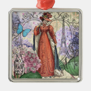 Victorian Woman Red Girl Classy Colourful Metal Tree Decoration