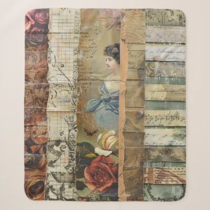 Victorian Woman Sepia Vintage Collage Sherpa Blanket
