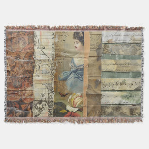 Victorian Woman Sepia Vintage Collage Throw Blanket