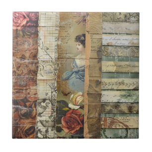 Victorian Woman Sepia Vintage Collage Tile