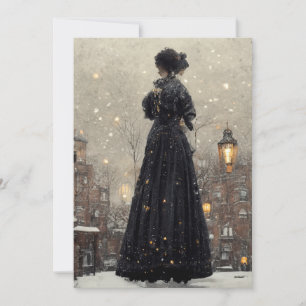 Victorian woman snow scene thank you card