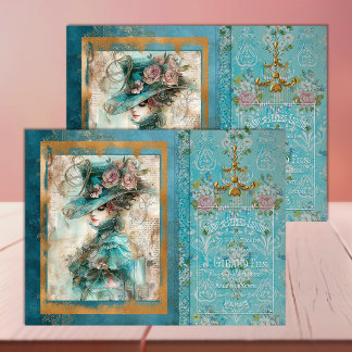 Victorian Woman Teal Blue – Decoupage Tissue Paper
