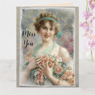 Victorian Woman w/ Roses on Watercolor Background Card