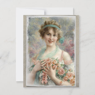 Victorian Woman w/ Roses on Watercolor Background Invitation