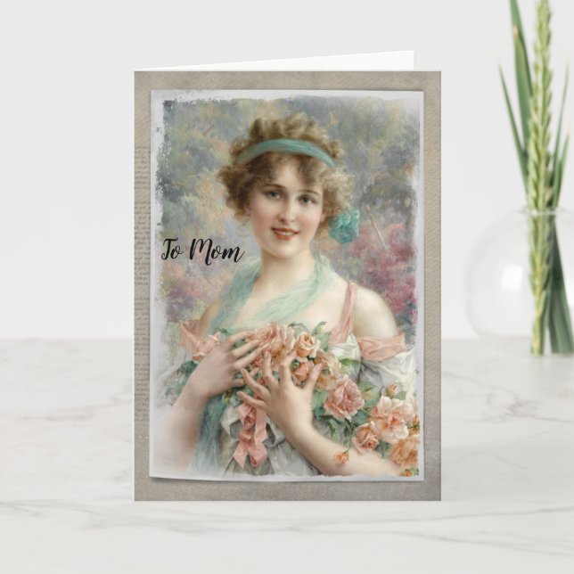 Victorian Woman w/ Roses on Watercolor Card (Front)