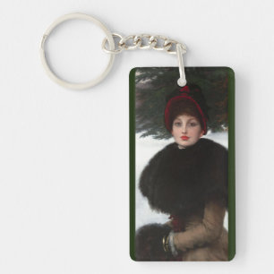 Victorian woman winter scene portrait vintage key ring