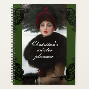 Victorian woman winter scene portrait vintage planner