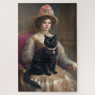 Victorian Woman with Black Cat Jigsaw Puzzle