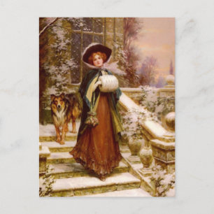 Victorian Woman with Collie Dog Christmas Holiday 