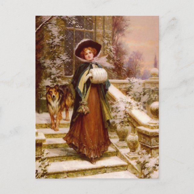 Victorian Woman with Collie Dog Christmas Holiday  (Front)