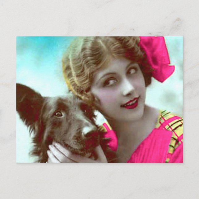 Victorian Woman with Dog Postcard (Front)