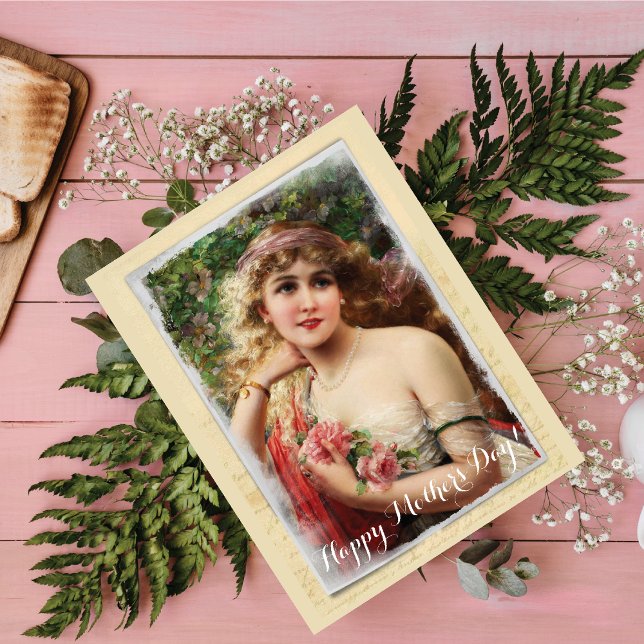 Victorian Woman with Pink Roses Mother's Day Holiday Postcard (Creator Uploaded)