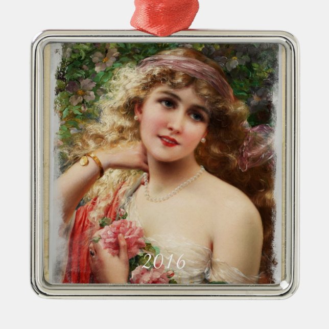Victorian Woman with Pink Roses Ornament (Front)