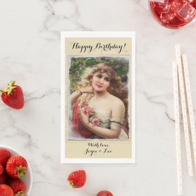 Victorian Woman with Pink Roses Romantic Napkin (Insitu)
