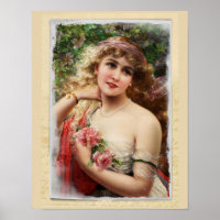 Victorian Woman with Pink Roses Romantic