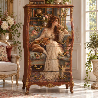 Victorian Woman With Sleeping Fox Decoupage Tissue Paper