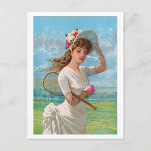 Victorian Woman with Tennis Racket Postcard