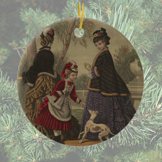 Victorian Women Girl & Dog On A Stroll Ceramic Tree Decoration (Creator Uploaded)