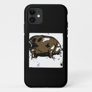 Victorian Wood Cut Brown and White Pig Hog Boar iPhone 11 Case