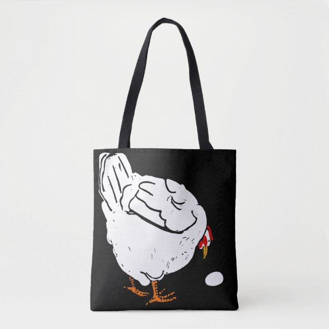 Victorian Woodcut Chicken & Egg on Bag (Front)