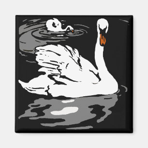 Victorian Woodcut Farm Animal Magnets Swans