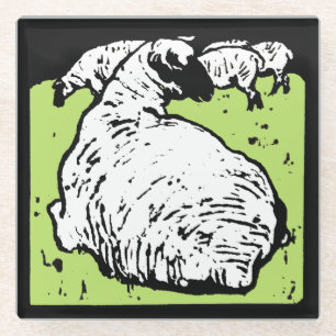 Victorian Woodcut Farm Animal Sheep Glass Coaster